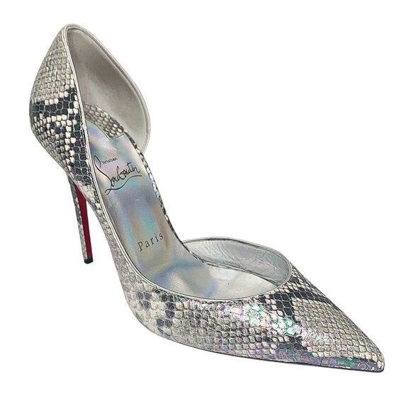 Christian Louboutin Iriza Python Print Iridescent Silver Pumps Size EU 39 Heels - Picture 1 of 12